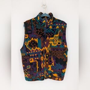 Vintage 90s Fleece Vest Men’s Medium Purple Patterned Patagonia Style Retro FLAW